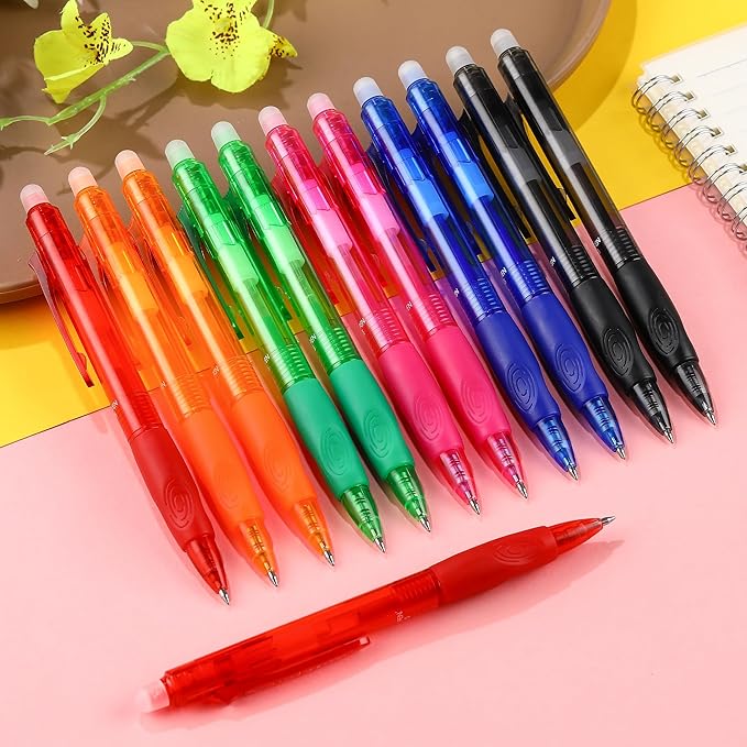 USUAL Retractable Erasable Pens 12 Colored Erasable Gel Pen 0.5mm Erasable Gel Pens Black Make Mistakes Disappear Smooth Writing Pen Office Back-to-School Supplies (12 Pcs-6 Colors)
