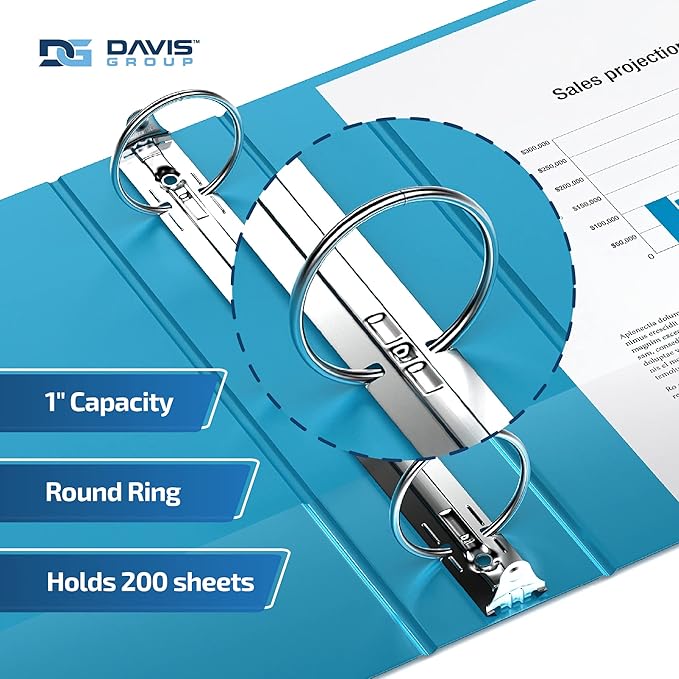 Easyview Premium 3-Ring Binders with Clear-View Covers and Round Rings, Binders for School or Office, 1 Inch, Pack of 6, Turquoise