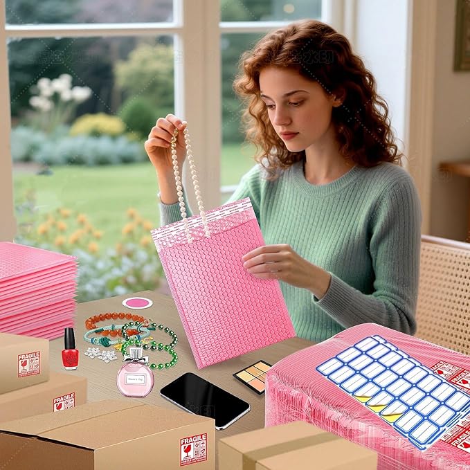 Bubble Mailers 8.5x12'' 30 Pack and 24PCS Fragile Stickers Pink Thick Waterproof Padded Poly Envelopes Bubble Wrap Mailers Self Seal Shipping Bags for Mailing Small Business Homes Envelope Mailers #2