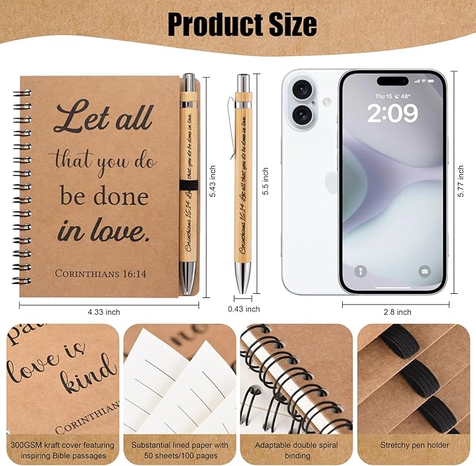 40 Pcs/20 Set Christian Gifts Spiral Notebooks Bulk Journals with Christian Pens Prayer Journal for Women and Men, Christmas Gifts for Church Members, Bible Study Groups & Church Families,Small Notepad (4.33" x 5.43")