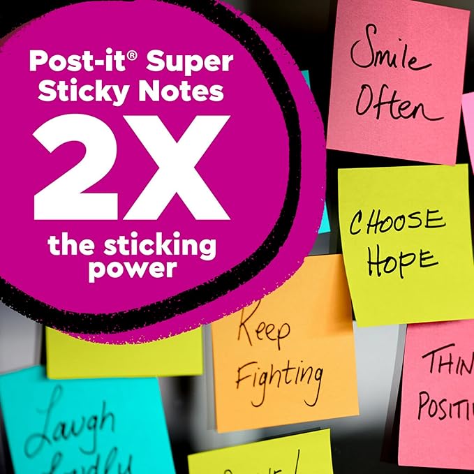 Post-it Super Sticky Notes, 5 Sticky Note Pads, 3 x 3 in., School Supplies, Office Products, Sticky Notes for Vertical Surfaces, Monitors, Walls and Windows, Orchid Frost Lavender