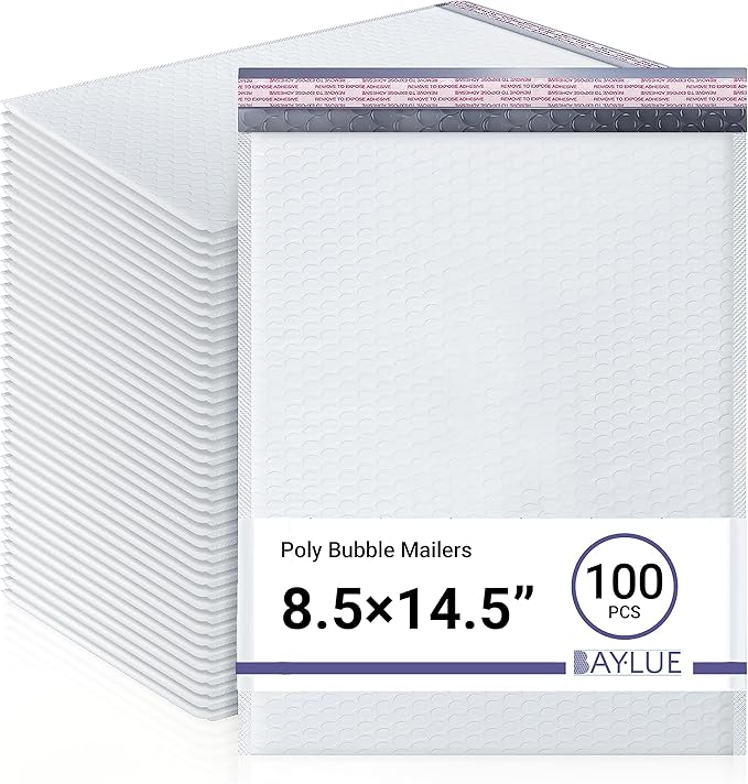 White 8.5x14.5 Inch Poly Bubble Mailers #3 | Self Seal Large Padded Envelopes | Air Cushioned Bubble Mailer | Usable Size 8.5x13.5 Inch | Waterproof Lightweight Mailing Shipping Bags | 100 Pack Bulk