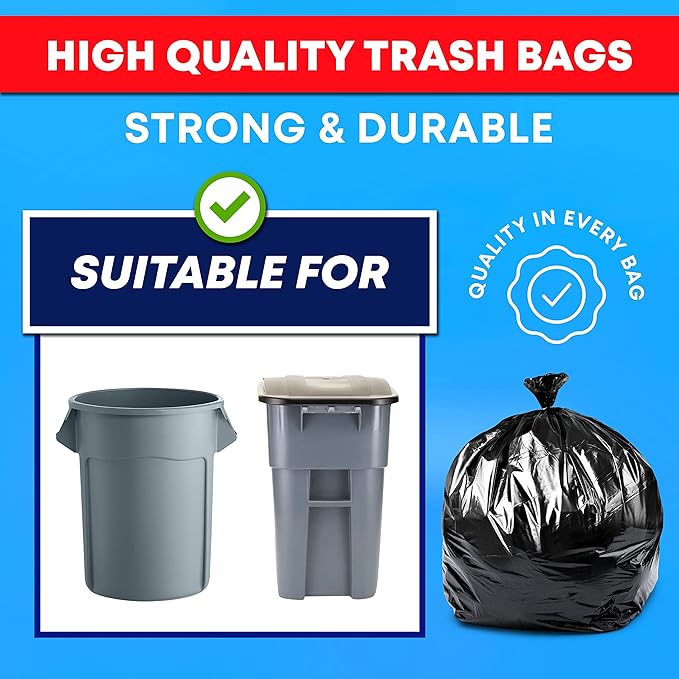 Tasker Contractor Garbage Bags 55 Gallon | Value 50 Trash Bags w/Ties | Extra Large Industrial Trash Bags 55 Gallon, Lawn and Leaf Bags, Extra Large Outdoor Contractor Trash Can Liners, 50-60 Gallon