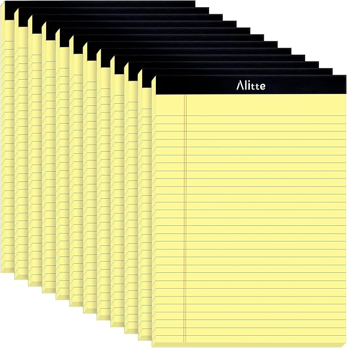 Yellow Legal Notepads 8.5 x 11, Pack of 12 - Perforated Wide Ruled Writing Pad - Premium Thick Paper, No Ink Bleeding - Blank Legal Pads For Home, Office, School, Business - 50 Sheets Per