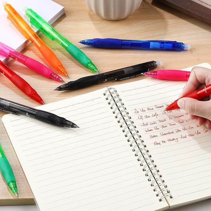 USUAL Retractable Erasable Pens 12 Colored Erasable Gel Pen 0.5mm Erasable Gel Pens Black Make Mistakes Disappear Smooth Writing Pen Office Back-to-School Supplies (12 Pcs-6 Colors)