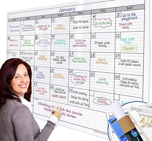 Dry Erase Monthly Extra Large White Board Calendar for Wall, 38" by 50", Jumbo Laminated Erasable One Month Whiteboard Calendar, Huge Oversized Blank 30-Day Poster with Lines and Squares