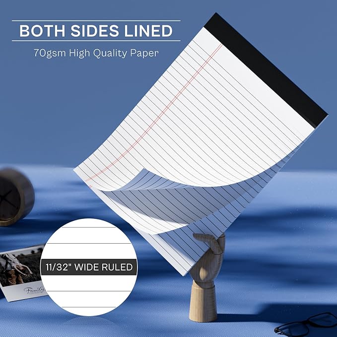 Notepads 8.5 x 11 Legal Pads of Paper, 8 Pack Note Pads 8.5 x 11 Lined Paper Wide Ruled, Perforated Legal Pad 8.5 x 11'' Paper Pads with Strong Backer Note Pad for Office, School, Homework