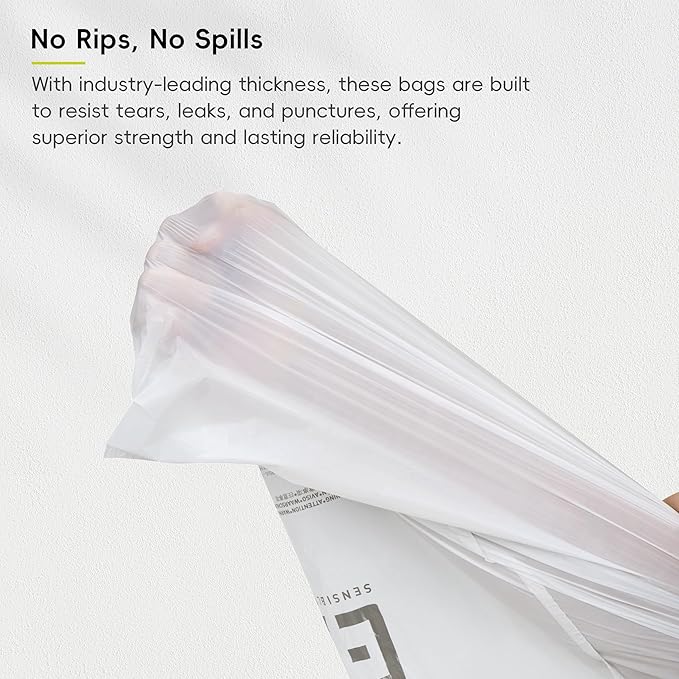 EKO 12.9 Gallon / 45-49 Liter, 60 Count Drawstring Trash Bags, Extra-Strong Unscented Garbage Bags, Easy-Dispense Roll for Kitchen & Household Use, Resists Tears, Leaks and Punctures, Code J, White