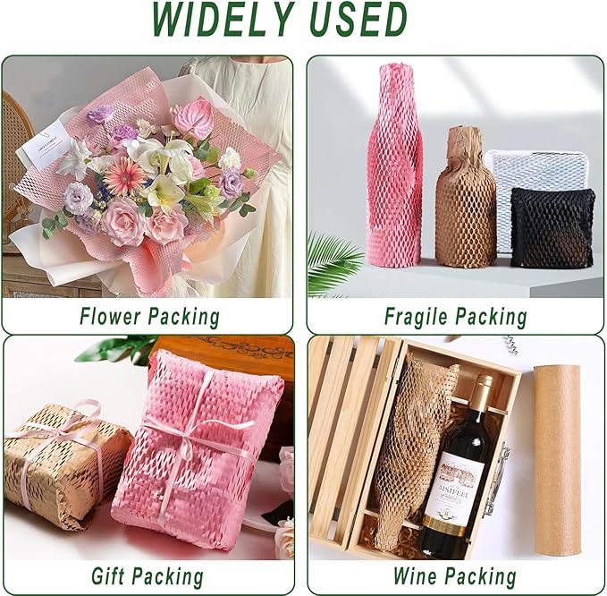 Honeycomb Packing Paper,12" W x 200' L Bubble Cushioning Wrap for Packing Moving,Products & Gifts Wrapping Paper,Recyclable and Biodegradable Shipping Packing Materials with 20 Fragile Sticker Labels