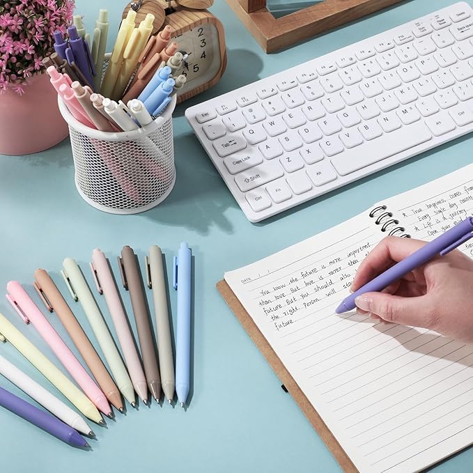 Crtiin 50 Pcs Gel Ink Pens Bulk, Black Ink 0.5mm Fine Point Retractable Pen Smooth Writing Office School Supplies for Teacher Server Operation Christmas Charity Donation Thanksgiving (Pastel Colors)