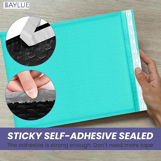 Teal 10x13 Inch Poly Bubble Mailers |Self Seal Padded Envelopes for Thick books | Air Cushioned Bubble Mailer | Usable Size 9.5x13 Inch | Waterproof Lightweight Mailing Shipping Bags | 100 Pack Bulk