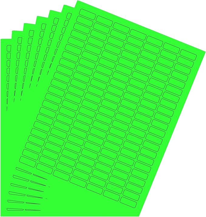 Rectangular Small Labels Printable Stickers for Injket Printers in Neon Green, Small Matte Labels 1 inch x 0.375 inch for Laser Printers with Template Included - 1078 Pack