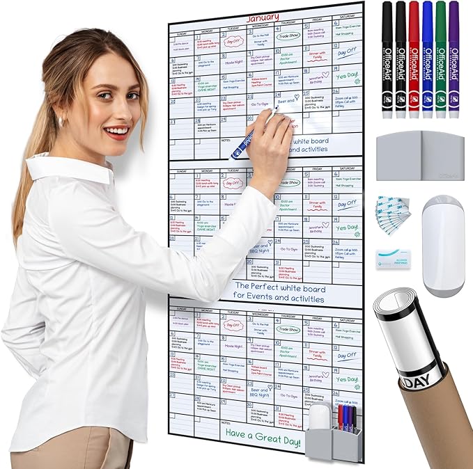 (2 PK) 3 Month Dry Erase Calendar for Wall, 40x17, 3 Month Wall Calendar Dry Erase, Big White Board for Office, Home & School, Erasable Whiteboard, Monthly Undated Reusable White Board Planner