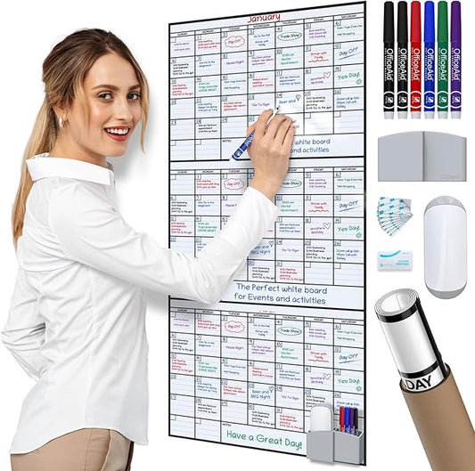 (2 PK) 3 Month Dry Erase Calendar for Wall, 40x17, 3 Month Wall Calendar Dry Erase, Big White Board for Office, Home & School, Erasable Whiteboard, Monthly Undated Reusable White Board Planner