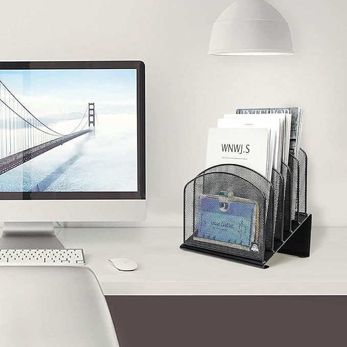 2 Pack Inclined Desk File Organizer, 5 Slot Desktop File Folder Holder Document Holder Sorter Organization and Accessories for Office School Classroom