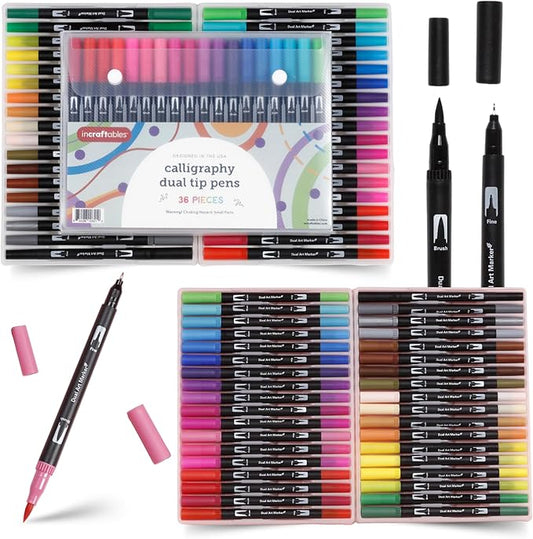 Incraftables 36 Color Dual Tip Calligraphy Pen Set – Artist Brush Pens & Fine Tip Markers for Writing, Journaling, Coloring, and Calligraphy