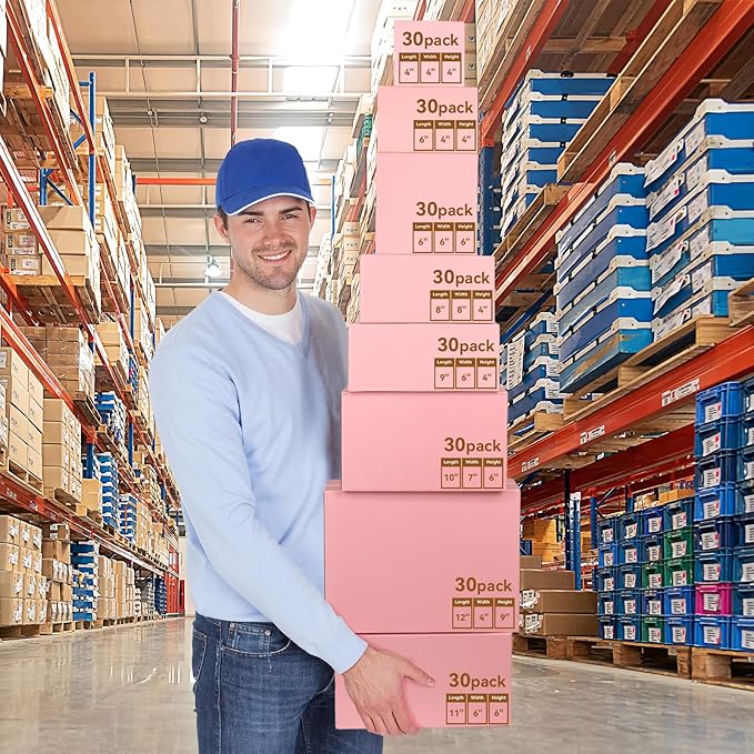 8x8x4 Pink Shipping Boxes, 30 Pack Mailing Boxes for Small Business, Corrugated Cardboard Boxes for Shipping, Packaging