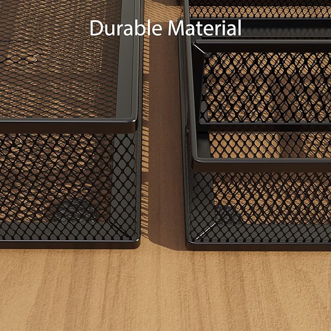 Desk Drawer Organizer Set, 3 Pcs Metal Mesh Office Drawer Organizers, Paper Organizer Letter Tray for Desk, Junk Drawer Organizer for Office, Kitchen, Makeup, Vanity