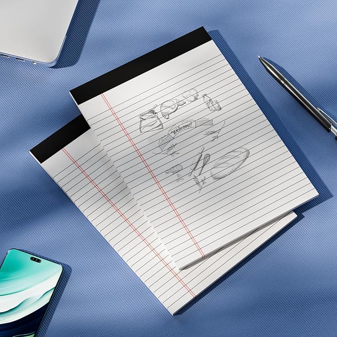 Notepads 8.5 x 11 Legal Pads of Paper, 8 Pack Note Pads 8.5 x 11 Lined Paper Wide Ruled, Perforated Legal Pad 8.5 x 11'' Paper Pads with Strong Backer Note Pad for Office, School, Homework