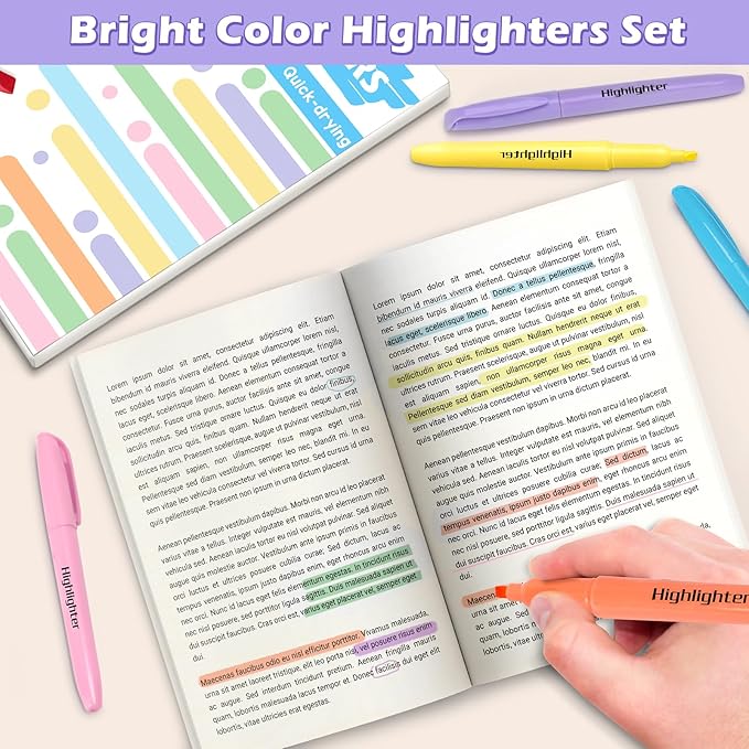 V-Opitos 30 Pack Highlighter in 6 Pastel Colors, No Bleed Highlighters, Bright Highlighters with Soft Chisel Tips, Ideal for Office and School Supplies