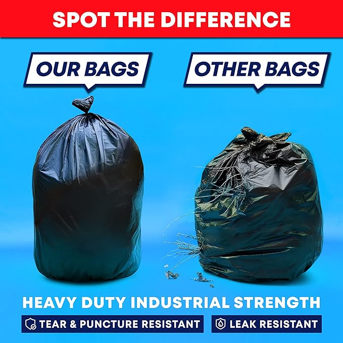 Tasker 55-60 Gallon Trash Bags Heavy Duty | Mega ValuePack 150 Bags | Large Black Garbage Bags | for Office, Commercial, Outdoor, Lawn, and Leaf