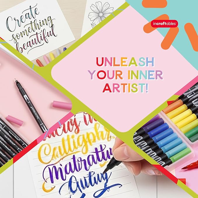 Incraftables 36 Color Dual Tip Calligraphy Pen Set – Artist Brush Pens & Fine Tip Markers for Writing, Journaling, Coloring, and Calligraphy