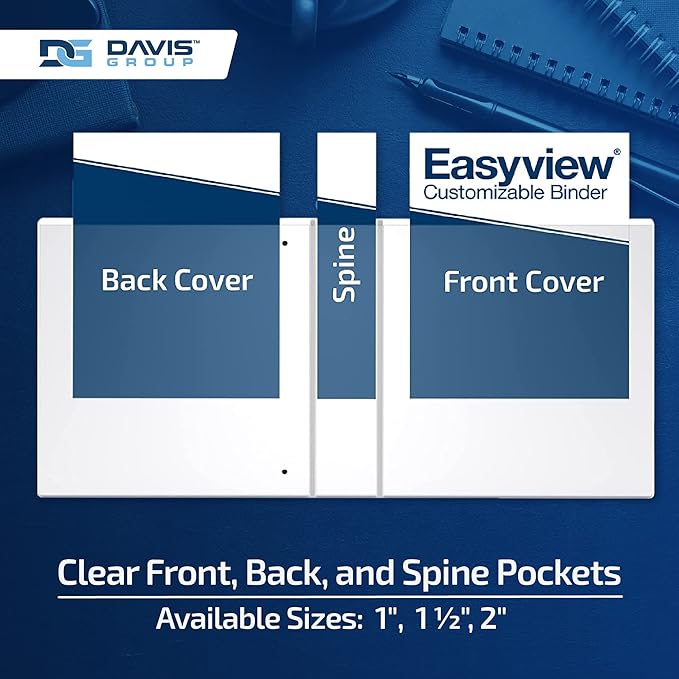 Easyview Premium 2-Inch Binders with Clear-View Covers, 3-Ring Binders for School, Office, or Home, Colored Binder Notebooks, Pack of 4, Round Ring, Classic Colors