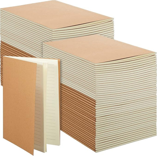 Mimorou 100 Pcs Journals Notebooks Bulk - Kraft Softcover A5 Small Notebooks 5.5 Inch x 8.3 Inch Notepads with 60 Page 30 Sheet for Writing Sketch Travel Office Supplies(Brown,Lined)
