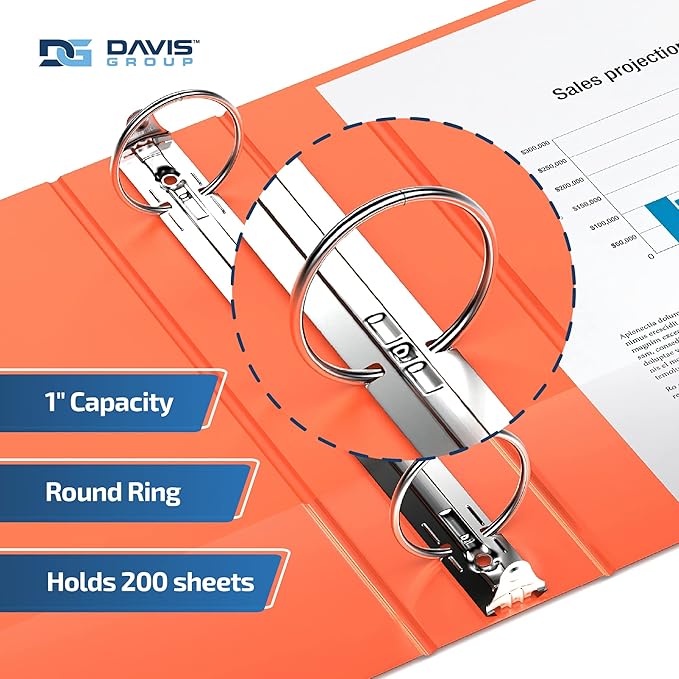 Easyview Premium 3-Ring Binders with Clear-View Covers and Round Rings, Binders for School or Office, 1 Inch, Pack of 6, Orange