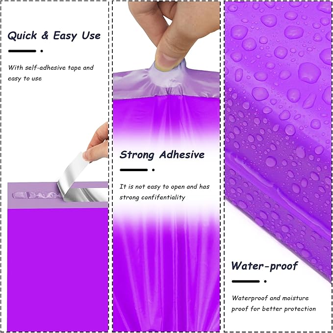 Purple Poly Mailers 6x9 Inch 100 Pcs, Strong Adhesive Shipping Bags for Clothing, Self-Sealing and Waterproof Mailing Envelopes, Privacy Protected Mailer Bags for Small Business