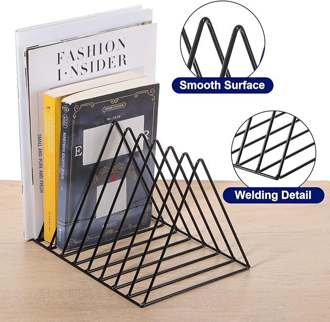 6 Pack Metal Triangle File Holder Black Vinyl Record Holder Magazine Rack Multifunction Desktop Organizer for Home Office Decor