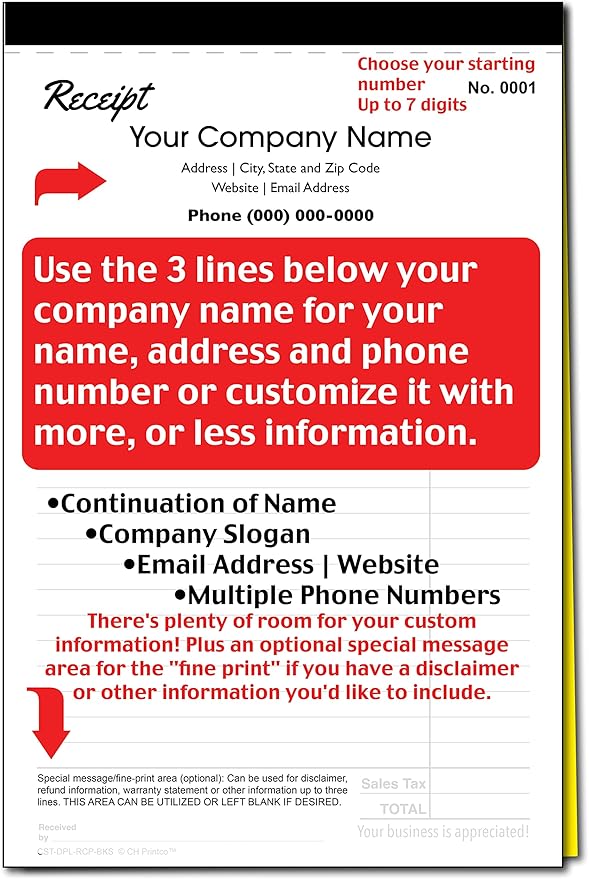 Custom Duplicate Receipt Books with Your Company Name. 2 Books (100 Sets) Numbered.