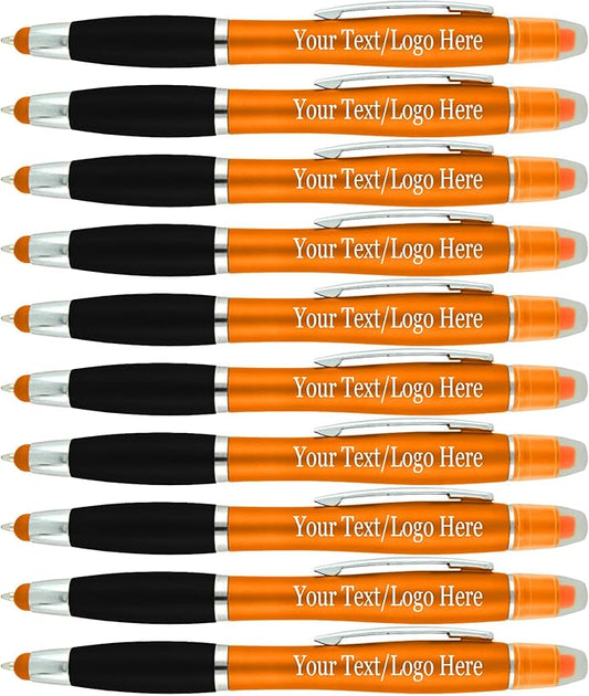 SyPen Personalized Pens with Gel Highlighter and Stylus -200 Pack Bulk-Free Imprint - 3 In Bible Highlighter No Bleed, Ballpoint Pen, and Stylus Combo- add Custom Name, Logo or Gift Message- Orange