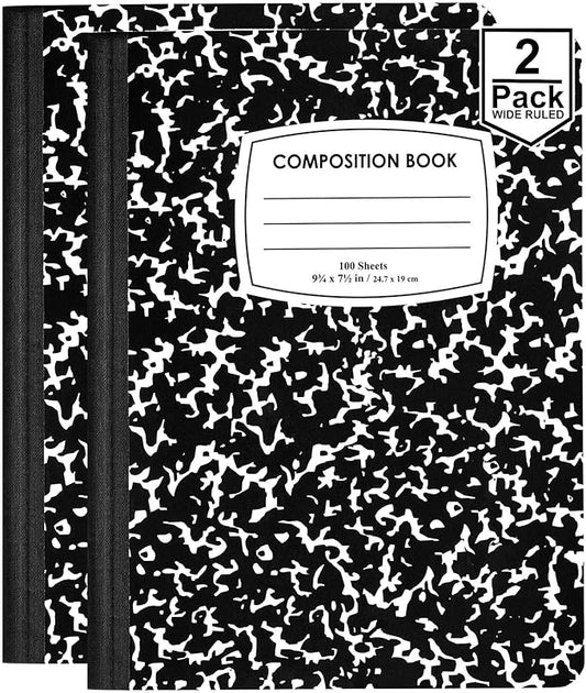 ENVO Composition Notebooks, Wide Ruled Composition Notebook, Black Marble Covers Composition Notebook, 100 sheets, Bulk (2, Wide Ruled)