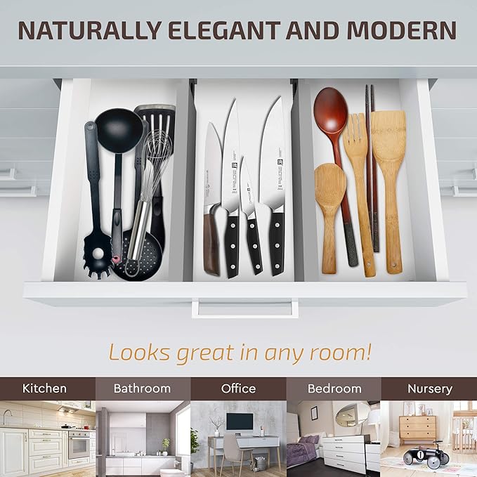 Bambüsi 4 Pack Drawer Dividers - 2.6" High, 16-22" Adjustable Bamboo Drawer Organizers for Clothes, Expandable Dresser Separators in Bedroom/Bathroom/Kitchen/Office Organization and Storage (Grey)