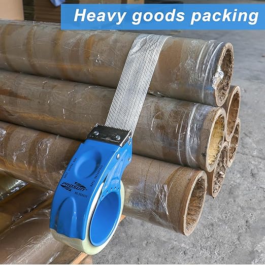 BOMEI PACK Strapping Tape 2Inch with Dispenser, Mono Fiberglass Reinforced Packing Tape with String for Shipping, 3Rolls x 5.5Mil x 35Yds, Total 105Yds