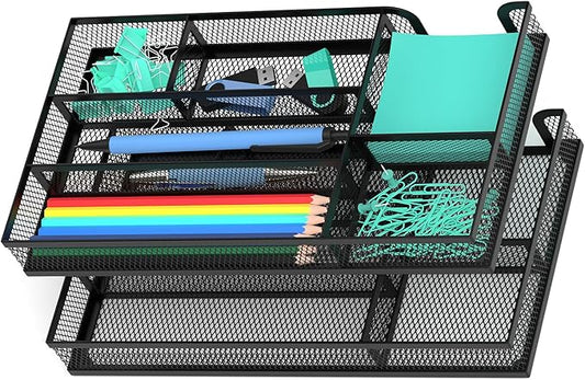 Desk Drawer Organizer, Metal Mesh Dividers Organizer (Blak-2P, Small)