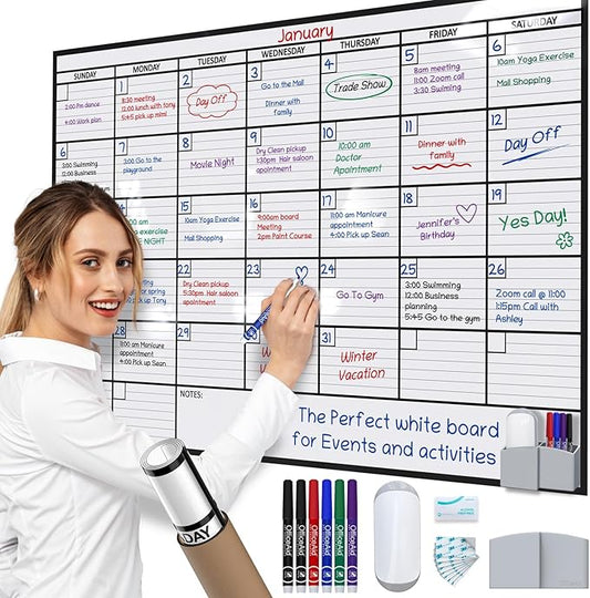 2 PK Large Dry Erase Calendar for Wall | 36x48 | Large Wall Calendar Dry Erase Monthly | 1M 17x26, 24x36, 3M 40x17, 12M 45x55 | Dry Erase Calendar Board for Wall | Whiteboard Calendar | Calendar Whiteboard