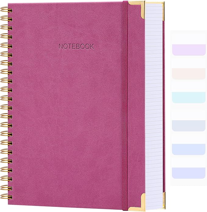 Spiral Notebook, College Ruled Notebook Journal, 8.5” x 11”, 300 Pages Leather Writing Journal for Women Men, A4 Hardcover Notebook for Work School, 24pcs Index Tabs, Pink2