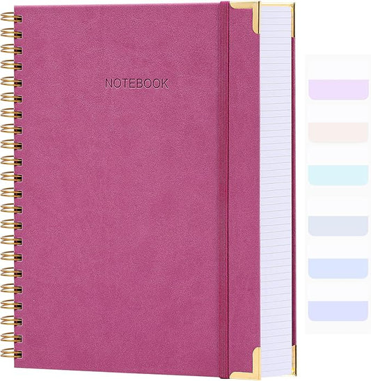 Spiral Notebook, College Ruled Notebook Journal, 8.5” x 11”, 300 Pages Leather Writing Journal for Women Men, A4 Hardcover Notebook for Work School, 24pcs Index Tabs, Pink2