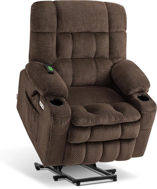 MCombo Dual Motor Power Lift Recliner Chair for Elderly, Lay Flat Lift Chair with Heat and Massage, Petite Lift Chair, Cup Holders, USB A&C Ports, Fabric 7893 (Small, Coffee)
