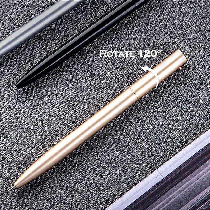 DUNBONG Retractable Metal Gel Pen, 0.5mm Medium Point Ballpoint Pens, Black Gel Ink (Golden)