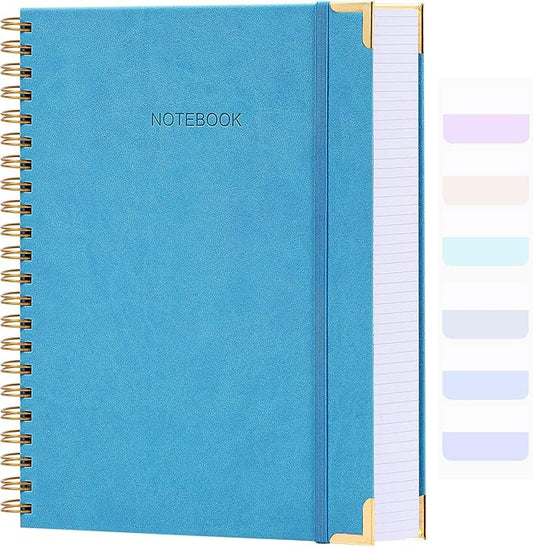 Spiral Notebook, College Ruled Notebook Journal, 8.5” x 11”, 300 Pages Leather Writing Journal for Women Men, A4 Hardcover Notebook for Work School, 24pcs Index Tabs, Blue2