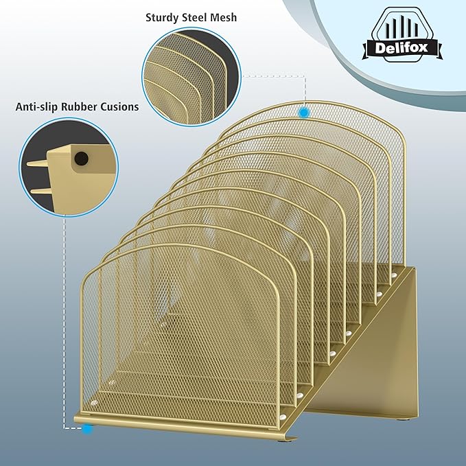 Inclined Desk File Organizer, 8-Section Upright Desk Organizer for Office Classroom Desktop Organization
