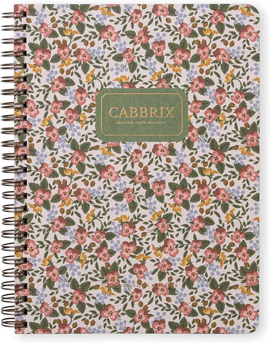 Cabbrix Spiral Notebook, 160 Ruled Pages 8.5" x 6.25" Journal, Inner Storage Pocket Folders with Customized Sticky Notes, Double-Spiral Binding, Cloth Patterned Special Paper Front & Back Cover (Pansy)