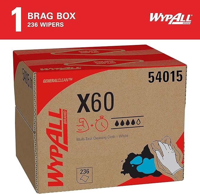 WypAll GeneralClean X60 Cloths Multi-Task Cleaning Wipes (54015), Brag Box, Strong and Absorbent Towels, White (1 Pack of 236 Sheets, 236 Sheet Total)