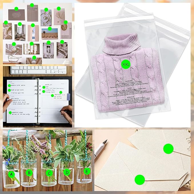 ‎‎WANSTE 10Rolls 10000PCS 0.75 Inch Small Fluorescent Green Sticky Tags, Permanent Sticky Dot Color Code Labels in Dispenser Box,Circle Blank Labels Total for Documents, Inventory,CDs,Garage Sales