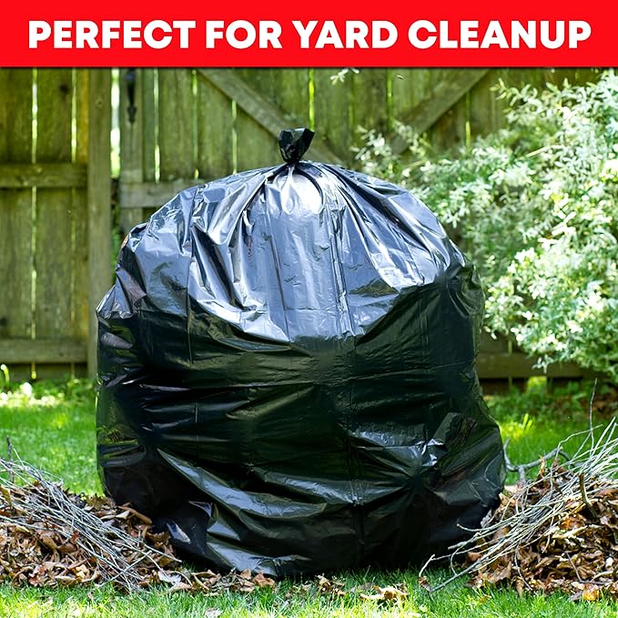 Tasker Contractor Garbage Bags 55 Gallon | Value 50 Trash Bags w/Ties | Extra Large Industrial Trash Bags 55 Gallon, Lawn and Leaf Bags, Extra Large Outdoor Contractor Trash Can Liners, 50-60 Gallon