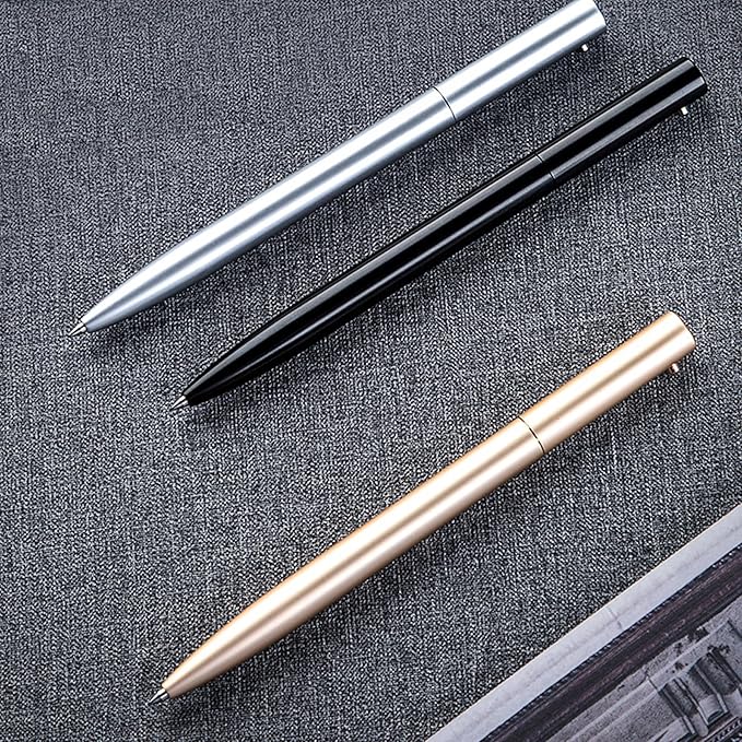 DUNBONG Retractable Metal Gel Pen, 0.5mm Medium Point Ballpoint Pens, Black Gel Ink (Golden)