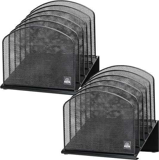 2 Pack Inclined Desk File Organizer, 5 Slot Desktop File Folder Holder Document Holder Sorter Organization and Accessories for Office School Classroom